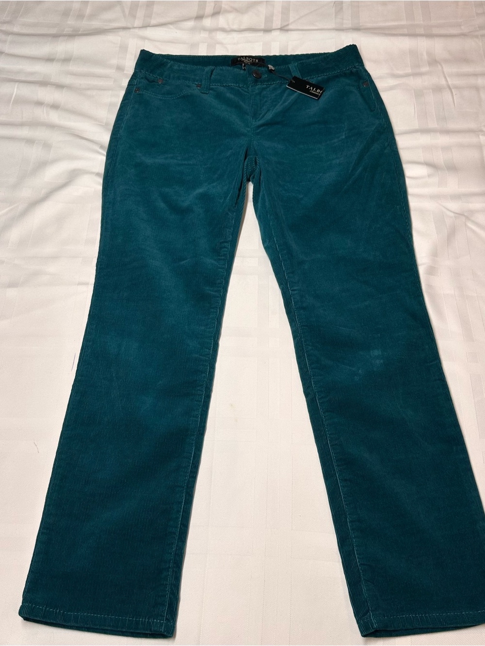 NWT Talbots Petite Teal Corduroy Pants Size 2P Straight Leg 5-Pocket Green
